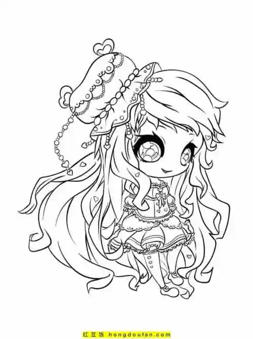14张小女孩都喜欢的q版漫画娃娃公主涂色图片-红豆饭小学生简笔画大全