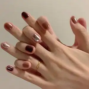 秋冬显白纯色跳色美甲焦糖色假指甲贴片光疗成品可拆卸穿戴甲片