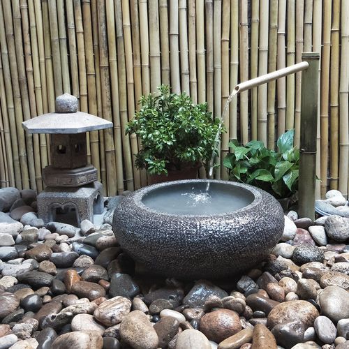日式流水石钵户外日式庭院流水小景观石盆流水水景石槽流水摆件