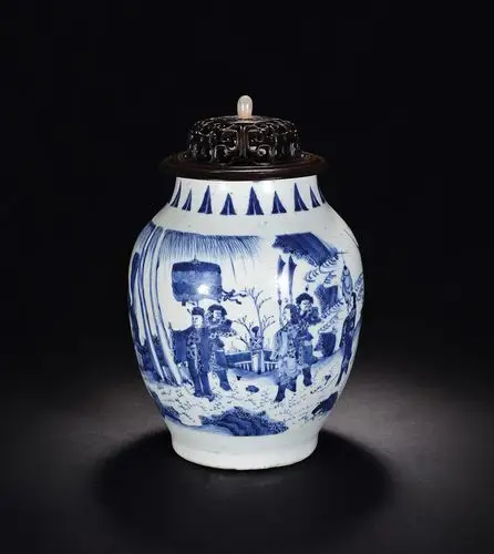 【明崇祯 青花人物莲子罐】拍卖品_图片_价格_鉴赏_明代青花瓷器_雅昌