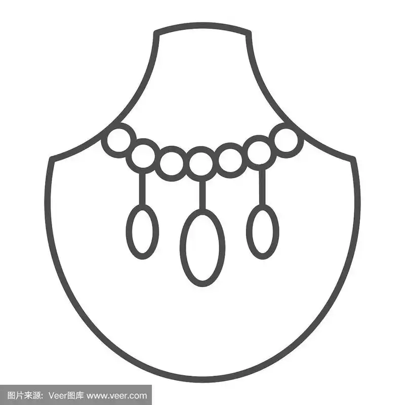 孔雀石项链细线图标.宝石宝石矢量插图孤立在白色.