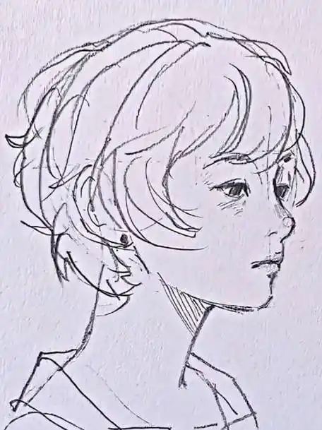 3502 chommang_drawing 女生侧脸速写 来源:无为