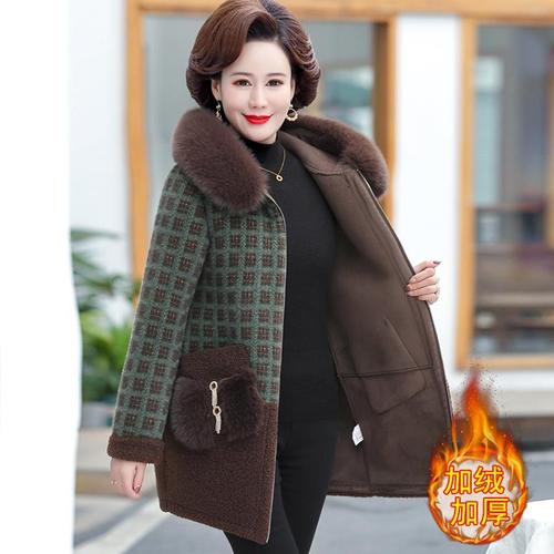 22新款妈妈冬装加绒加厚仿水貂外套洋气高贵中老年女装羊剪绒大衣