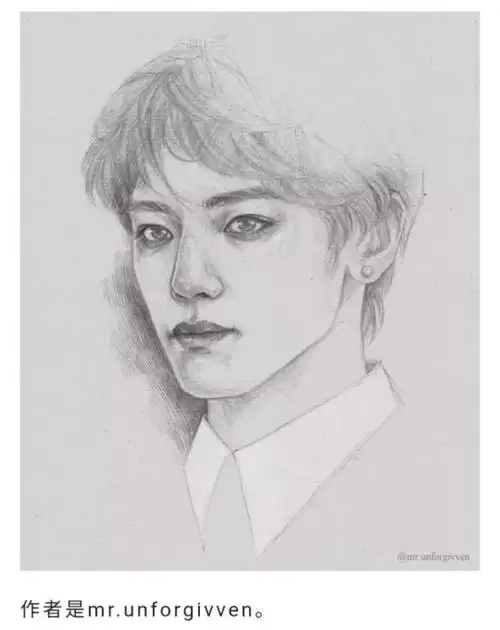 帅气男生素描风插画