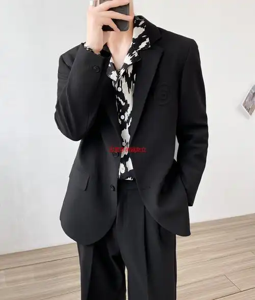 2021秋冬痞帅西服套装ins轻熟风宽松西装套装男外套 黑色 s