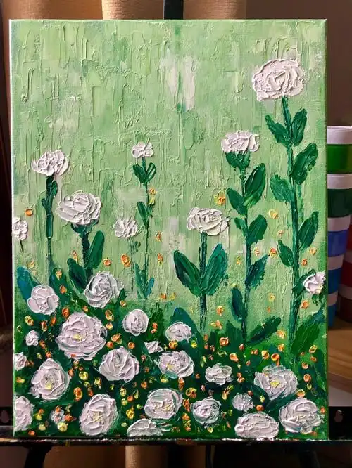 刮刀画  #艺术  #画画的日常  #玫瑰  #绿色  #寻找小红书绘画大神