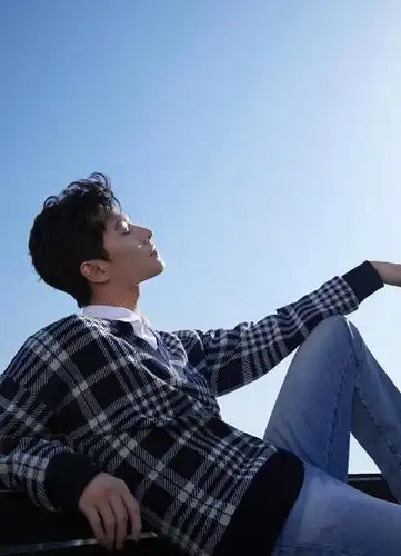 杨洋活动美图,白衬衫搭配蓝白格学院风毛衣,是帅气阳光的学长