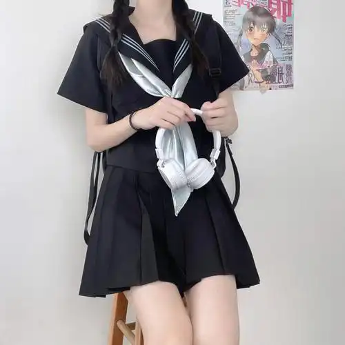 jk制服绝美蓝色襟线水手服