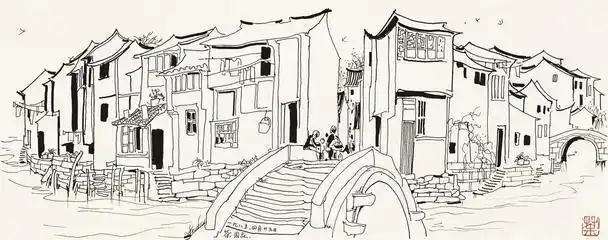 江南古民居简笔画江南的哪些景色简笔画最简单江南水乡风景简笔画江南