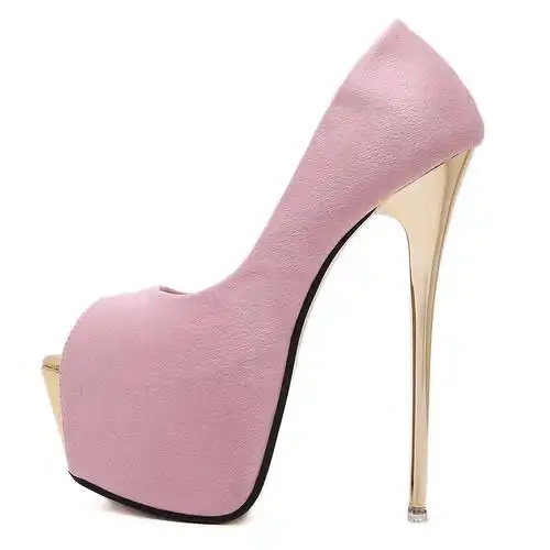 簘蕥超高跟细跟鱼嘴单鞋性感夜店女鞋大码恨天高粉红色34