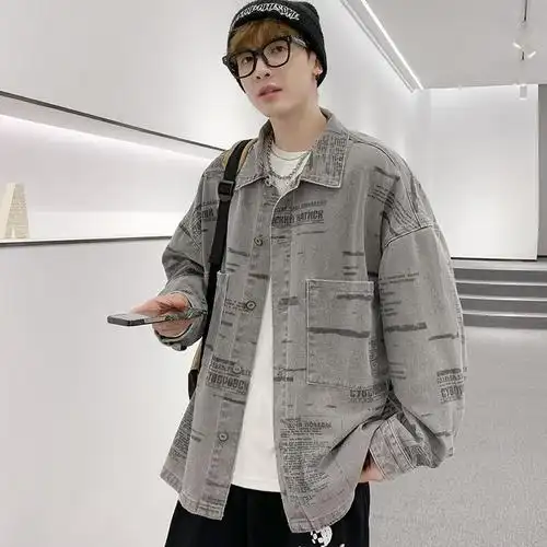 美式复古牛仔外套男潮流工装夹克宽松休闲潮牌上衣服潮 t2123-p85