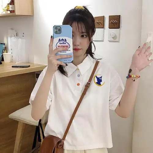 短袖t恤女2021新款宽松潮半袖白女学生韩版夏天衣服p领上衣女孩初中生