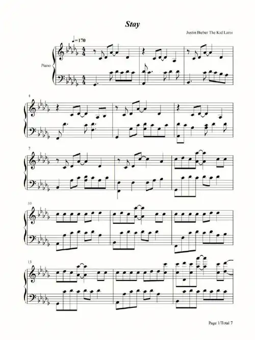 钢琴谱stay