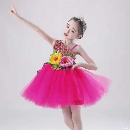 元旦儿童演出服女童公主蓬蓬裙幼儿园合唱表演服装小女孩跳舞裙