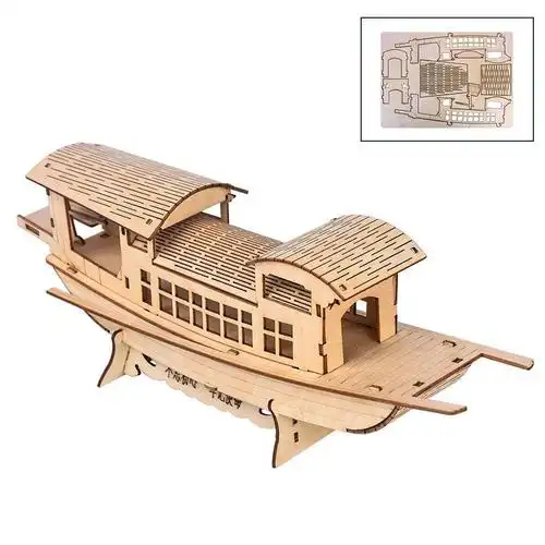 南湖红船小船模型diy儿童手工拼装纪念摆件纸帆船仿古小学生原木色