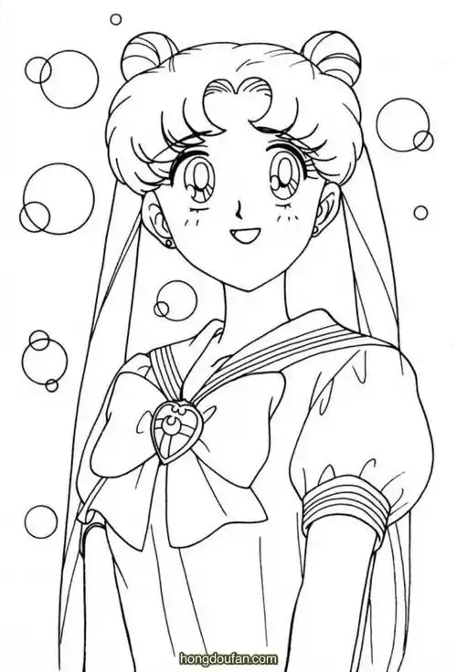 8张美少女战士卡通可爱公主涂色黑白涂色图片-红豆饭小学生简笔画大全