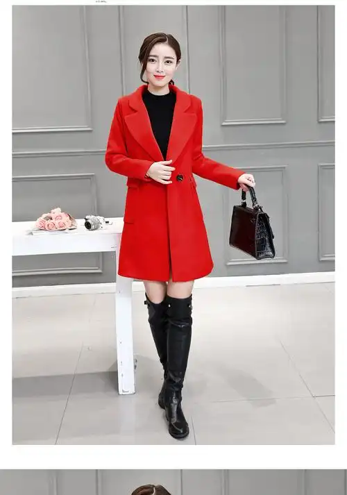 2016冬装新款女装毛呢外套女中长款韩版修身呢子毛呢大衣