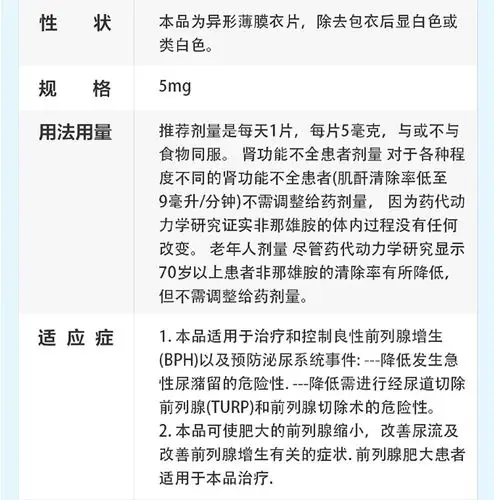 说明书药品名称非那雄胺片(保列治)通用名称非那雄胺片规格型号5mg*