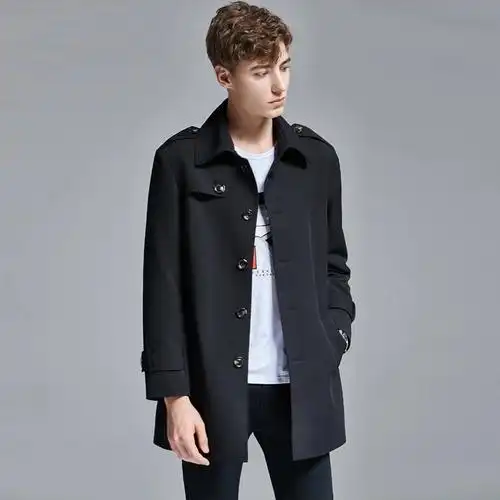 2020新款青年时尚风衣男春秋季中长款英伦风男士外套帅气青年上衣