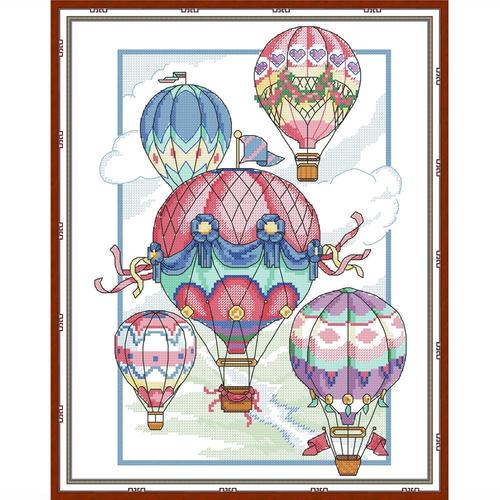 新款清晰印花十字绣热气球的幻想空中旅行热气球竖款儿童房小画