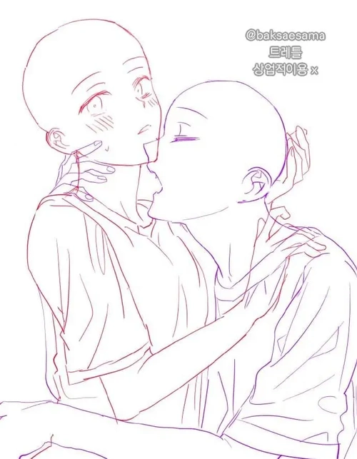 板绘临摹cp情侣互动素材双人线稿