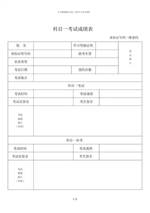 科目一考试成绩表