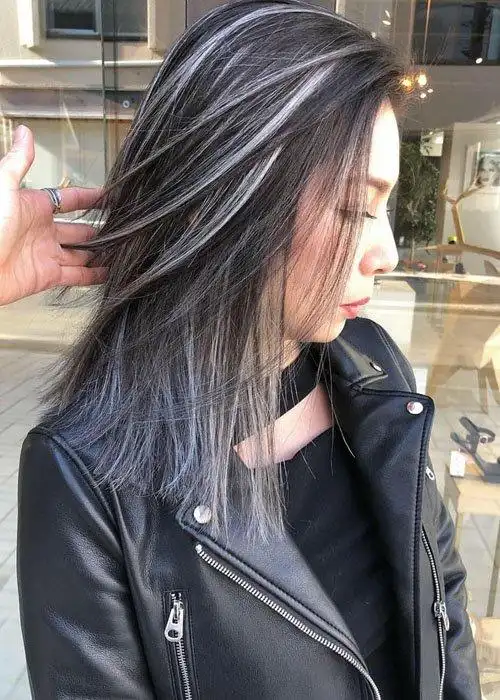 女生中长 直发挑染头发颜色图片