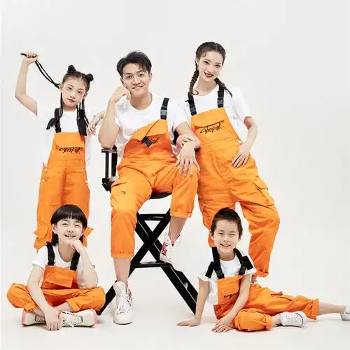 亲子装一家五口背带裤可爱风现代卡哇伊新款影楼拍照写真服全家福