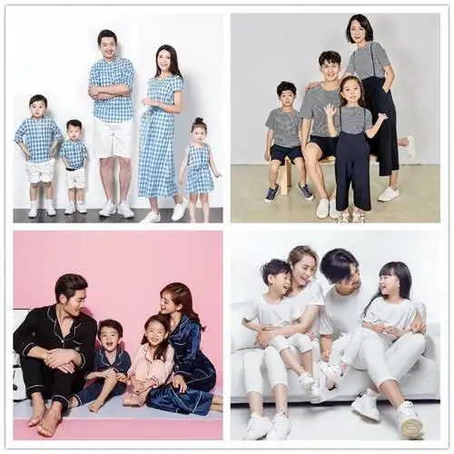 儿童摄影主题服装影楼拍照全家福一家四口儿童全家福家庭装拍照服