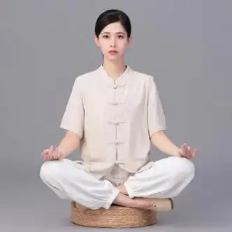 亚麻棉麻太极拳练功服武术服装薄款上衣春夏 同面料短袖裤子请联系
