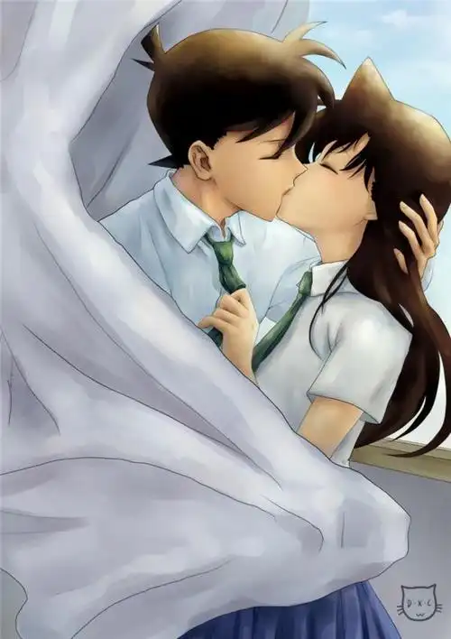 工藤新一和毛利兰的情侣接吻图片