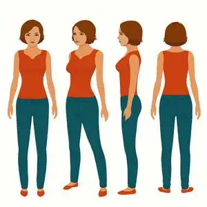 时尚女性孤立,正面,背面,侧面视图,矢量插图照片