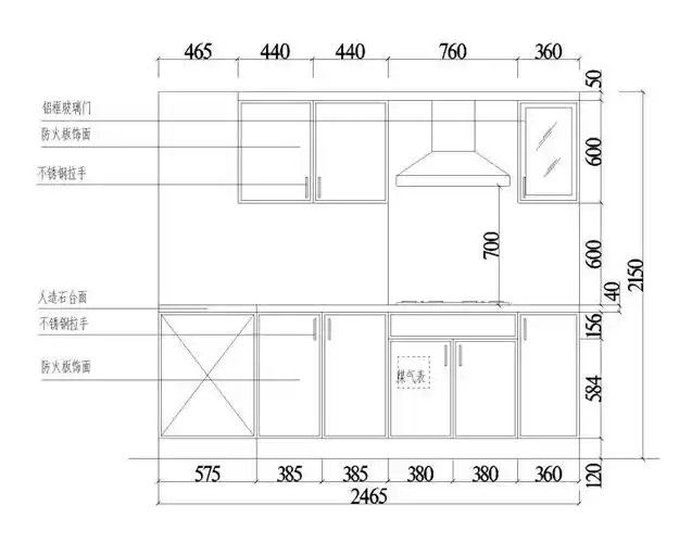 3u型厨房cad图纸-立面图1