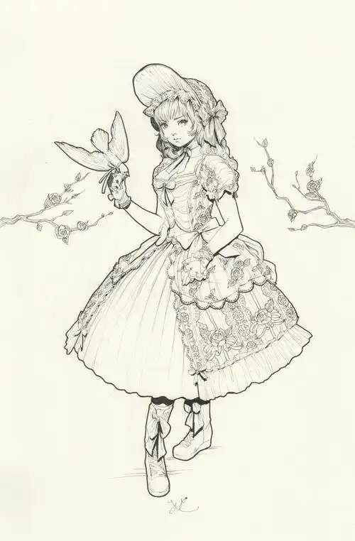 洛丽塔线稿素材