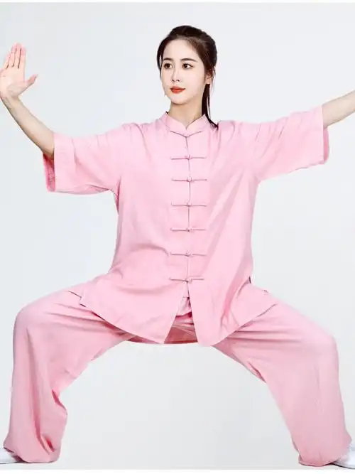 2022新款夏季太极服亚麻棉绸女装棉麻薄款武术练功太极服浅蓝色男女