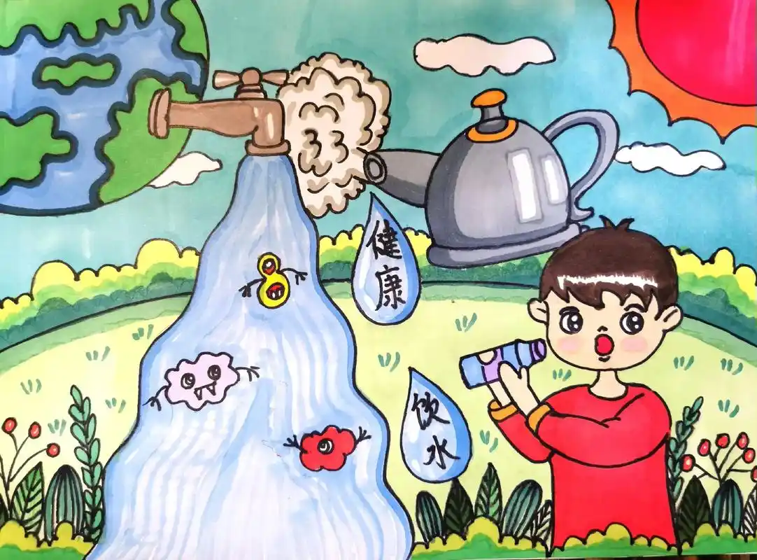 健康饮水.#图文伙伴计划 #绘画过程分享 #一起学画画 水是 - 抖音