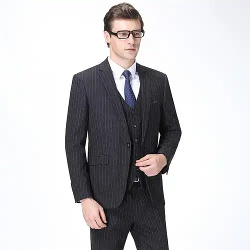 雅戈尔男士羊毛西服套装中年竖条纹西装外套商务休闲修身三件套