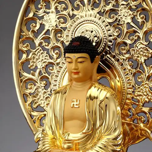 秦歌全铜鎏金释迦牟尼三宝阿弥陀佛佛像台湾工艺居家摆件