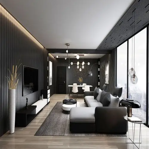 黑白灰,最简约的高级客厅 - 最爱黑白灰设计效果图 - 每平每屋·设计