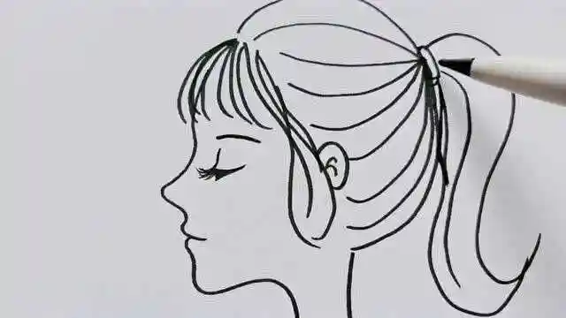 简单的高马尾女孩侧脸画法!