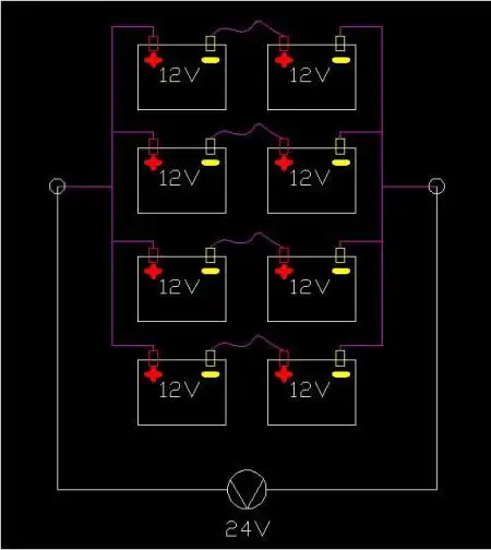 八个电瓶十二伏的,要接成二十四伏求图解?谢谢