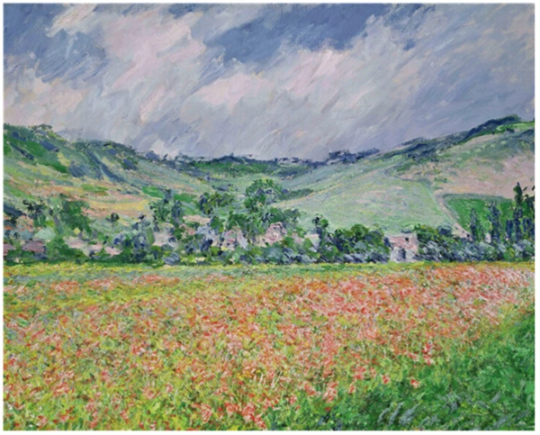 莫奈罂粟田油画客厅装饰画壁画金色框画框尺寸5040cm