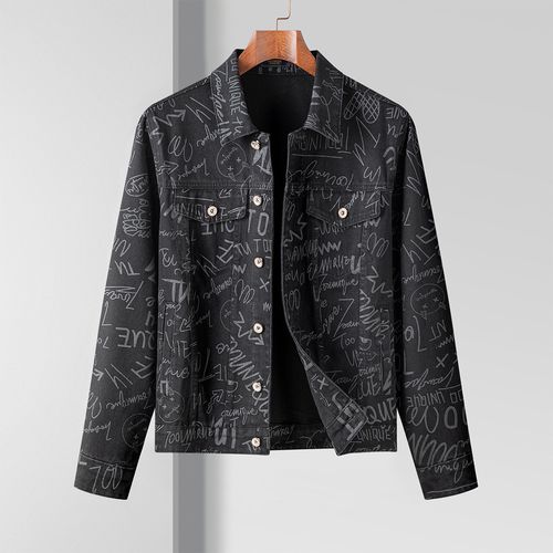 【满印款】时尚工装外套男士外套春秋英文印花牛仔外套男式夹克男