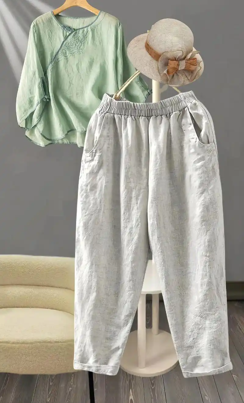 棉麻九分裤!这款束腿松紧腰九分裤,是一款非常实惠的棉麻女 - 抖音