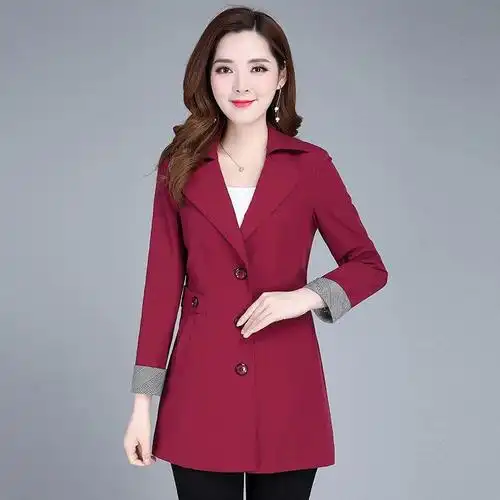 30一40时尚女装新款中年妈妈春秋洋气气质风衣外套女上衣酒红色建议选