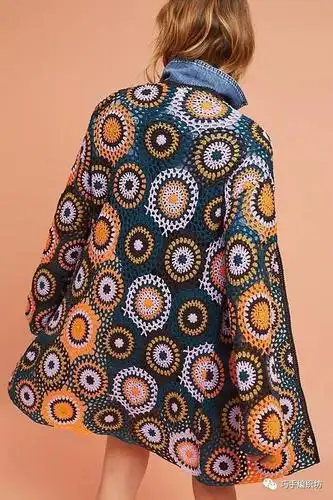 钩针拼花时尚的长款开衫,单元花图解