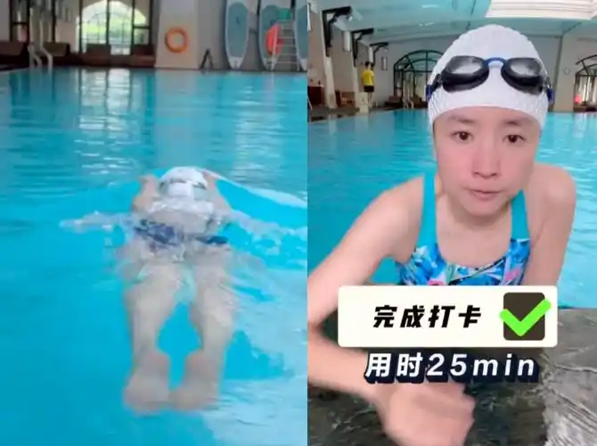 其中还变换了不同的姿势,无论是姿势,速度,都可以看出董洁的游泳功底