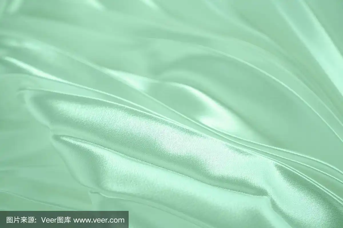 近距离的波纹丝绸织物.neo薄荷色2020年概念.软布背景