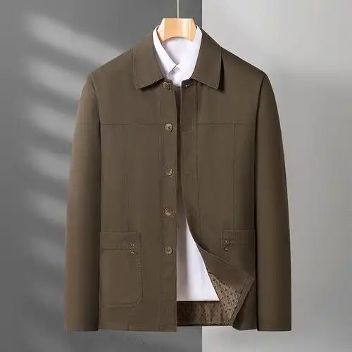 休闲夹克中老年人春秋装 外套 上衣纯棉翻领爸爸装 培蒙新款 - 男装