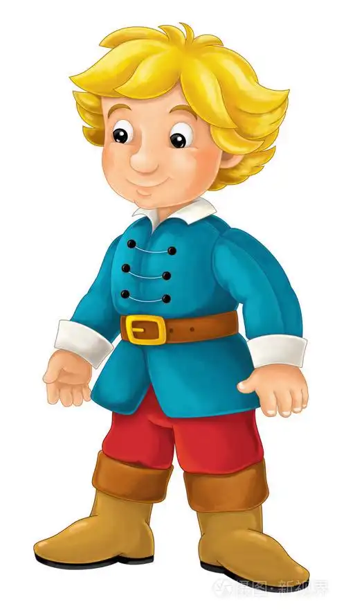 卡通小男孩站和好奇地观望贵族王子分离